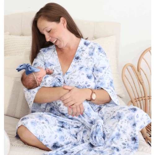 Caden Lane Bailey's Blue Floral Knit Maternity Robe
