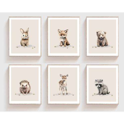 Woodland animal prints - Boy Nursery decor - woodland nursery - boy playroom prints - nature nursery decor - set of 6 prints - DIGITAL PRINT