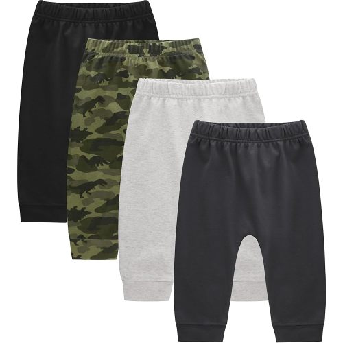 Baby Boys Cotton Pants, 4-Pack Infant Leggings