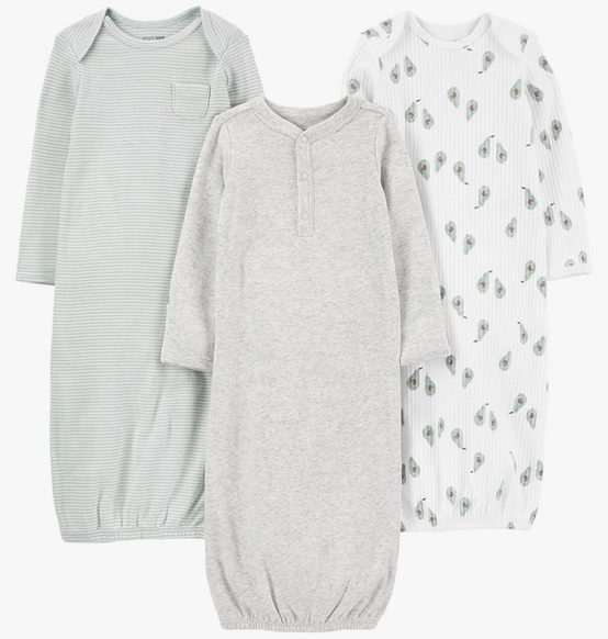 Simple Joys By Carter's Unisex Baby 3-pack Neutral Cotton Sleeper Gown Wearable Blanket, Avocados/Heather/Stripe, Newborn US
