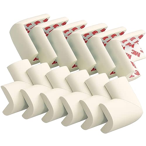 12 Pack Soft Corner Protector Baby Proofing Edge and Corner Guards, Safety Pre-Taped Rubber Foam Furniture Bumper for Fireplace, Table, Stair, Cabinet (Off White)