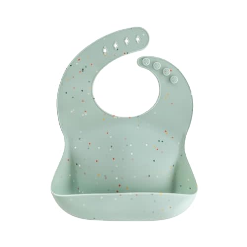 mushie Silicone Baby Bib | Adjustable Fit Waterproof Bibs (Cambridge Blue Confetti)