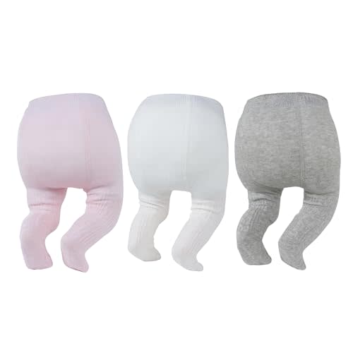 Zando Baby Girl Tights Toddler Cable Knit Tights Cotton Leggings Stockings for Little Girls Pantyhose 3 Pack 0-4T