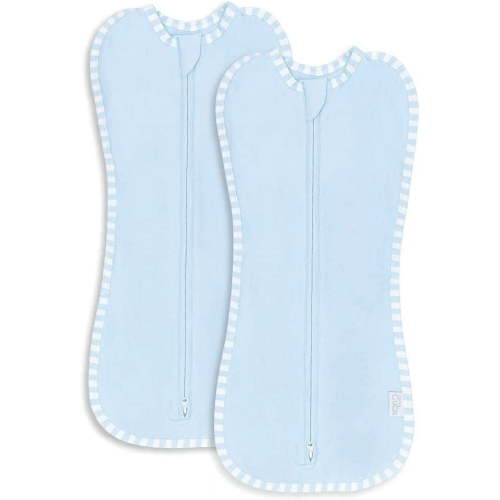 Comfy Cubs Swaddle Blanket Baby Girl Boy Easy Zipper Wrap 2 Pack Infant (Small 0-3 Months, Blue)
