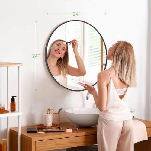 Mydepot Round Wall Mirror, 24", Black