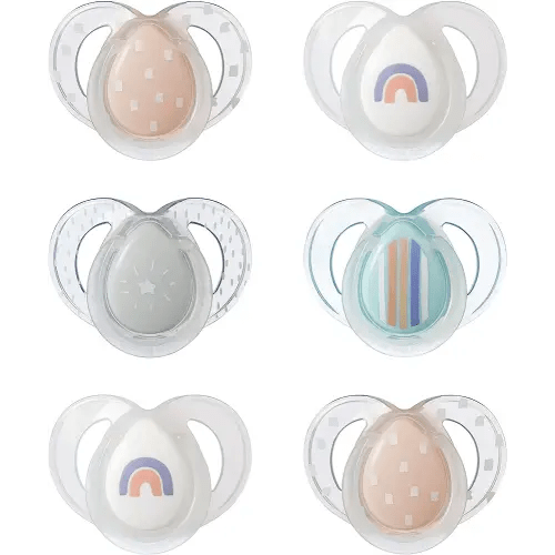 Tommee Tippee Night Time Pacifier, 6-18 Months, Symmetrical Silicone Baglet, BPA-Free Binkies, Glow in The Dark Technology, Pink Rainbow, Pack of 6