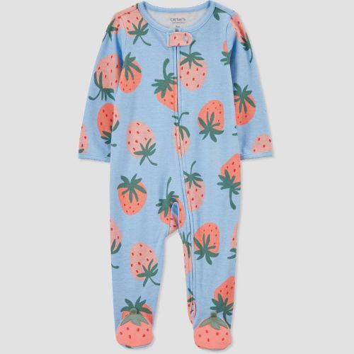 Carter's Just One You®️ Baby Girls' Strawberries Footed Pajama - Pink/Blue, Size: Newborn