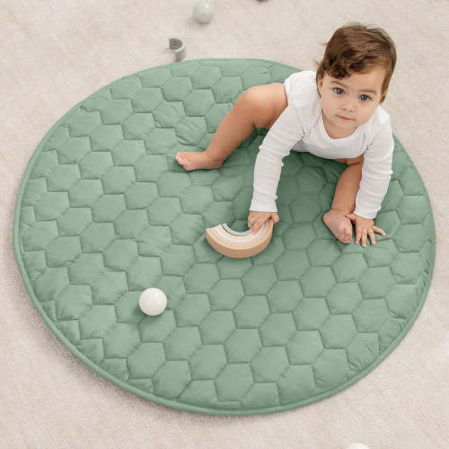 Comfy Cubs Premium Play Mat, Round (Small) 36" - Kids & Toddler Play Mat, Non-Slip Bottom - Fern