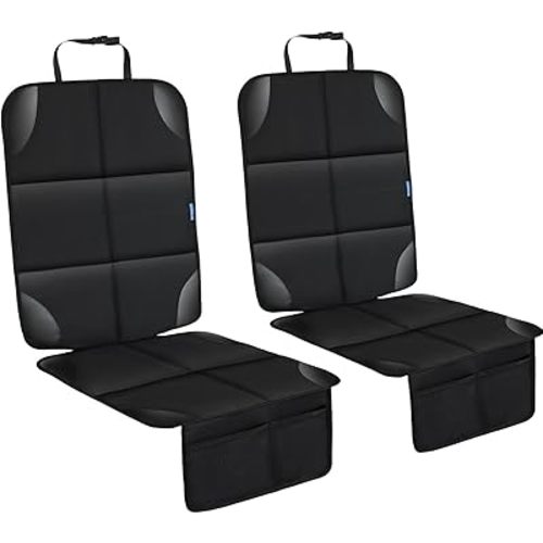 Car Seat Protector for Child Carseat, 2 Pack Protect Car Seat Cover for Baby with Thickest Padding and Non-Slip Padded Backing Mesh Pockets Kids Pets Car Back Seat Protectors(Black)