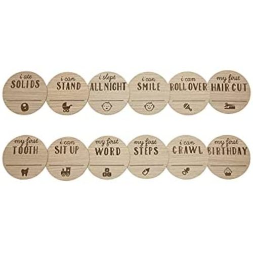 Kate & Milo Firsts Milestone Photo Prop Cards, Baby’s First Year Milestone Markers Discs, Double Sided Photo Prop Milestone Discs, Light Wood