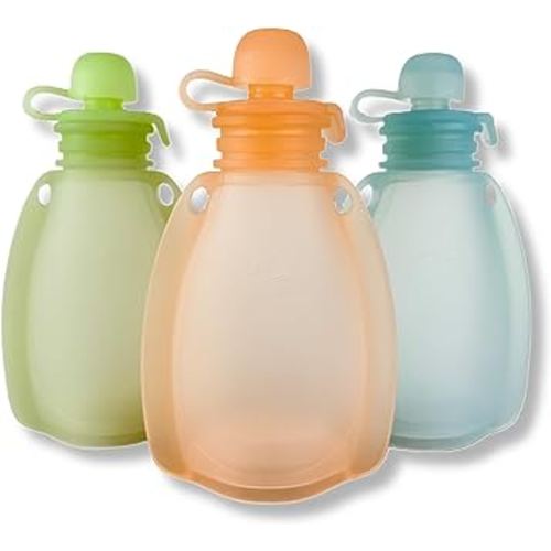 Eco Mama Shop: Toddler Reusable Silicone Food Pouches, 3 Pack, Squeeze Pouches for Kids, Refillable Pouches for Applesauce Yogurt and Purees, Baby Food Feeder