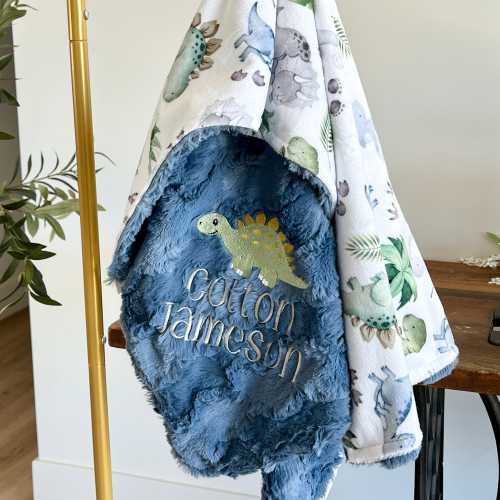 Personalized Baby Blanket, Embroidered Lil Dinos Dinosaur Blanket, Basil Glacier, Newborn Boy, Baby Shower Gift, Dino Baby, Dino Decor