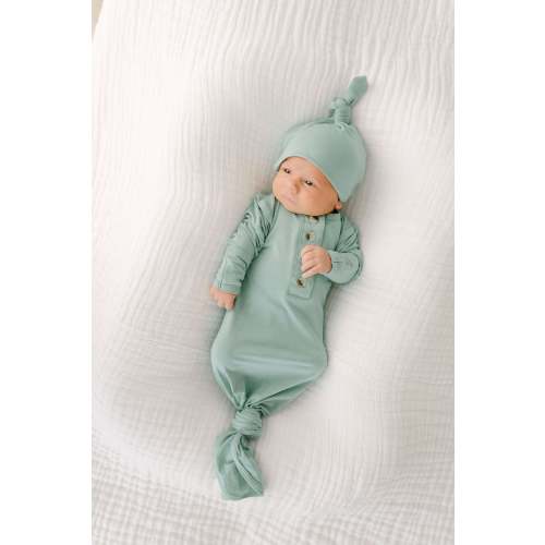 Emerson Knotted Baby Gown & Hat Set |  Mint