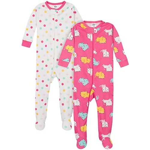 Gerber Baby Girls' 2-Pack Footed Pajamas