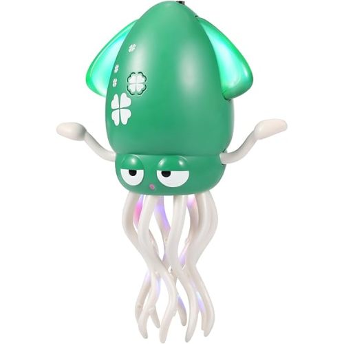Dancing Octopus Baby Toy - Electric Crawling Musical Squid, Rechargeable Tummy Time Toy with Flashing Lights & Music, Interactive Sensory Learning Gift for Toddlers (Green)