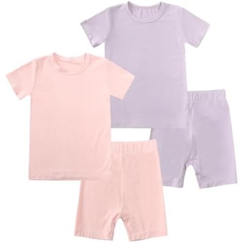 JunNeng Baby Toddler Rayon from Bamboo Pajamas Sets,Kid Boy Girl Solid Snug Fit Short Sleeve Summer Sleepwear