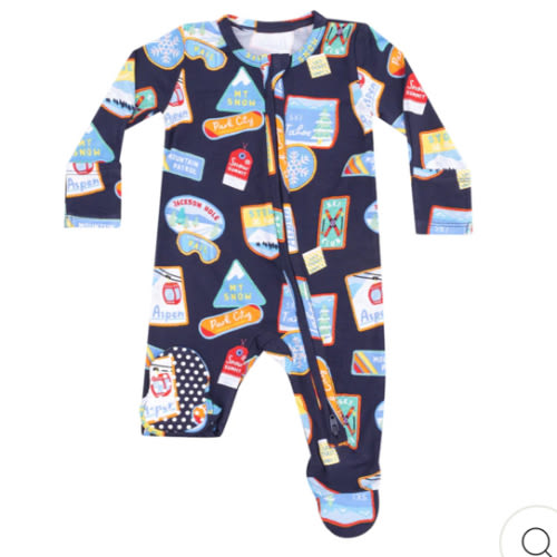 2 Way Zipper Footie - Vintage Ski Patches – Angel Dear