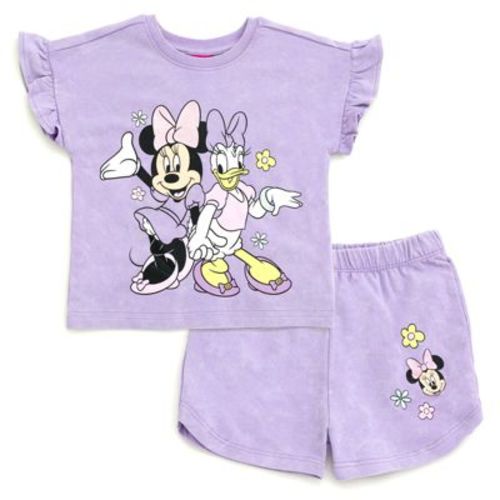 Disney Minnie Mouse Infant Baby Girls French Terry T-shirt And Shorts Outfit Set Lavender Minnie Mouse Daisy 18 Months
