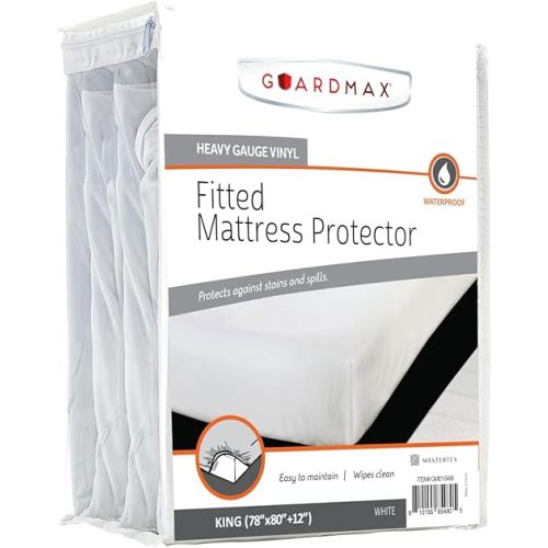 Guardmax Heavy Gauge Vinyl King Size Mattress Protector - Waterproof & Dust Proof Mattress Cover with Stretchable Pockets - Soft, Comfortable, & Noiseless Waterproof Fitted Sheet.(78 x 80 x 12)