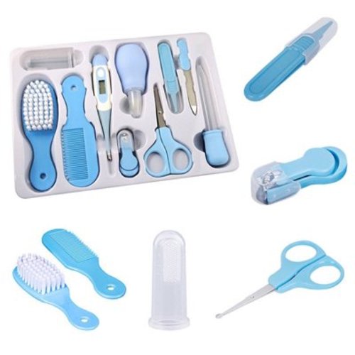 Triani 10 Pcs Portable Baby Grooming Tool Kits Baby Health Care Set Safety Cutter Nail Care Set for Baby Children (Blue)
