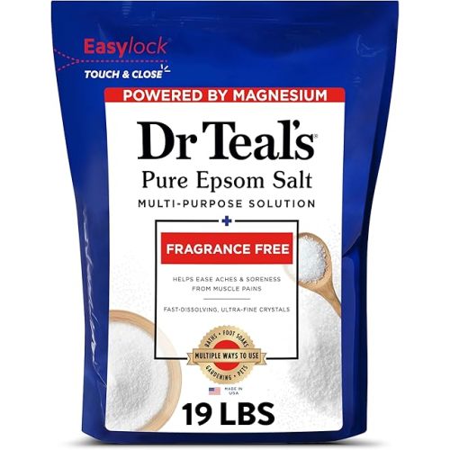 Dr Teal's Epsom Magnesium Salt Soak Bulk, Fragrance Free, 19 lbs