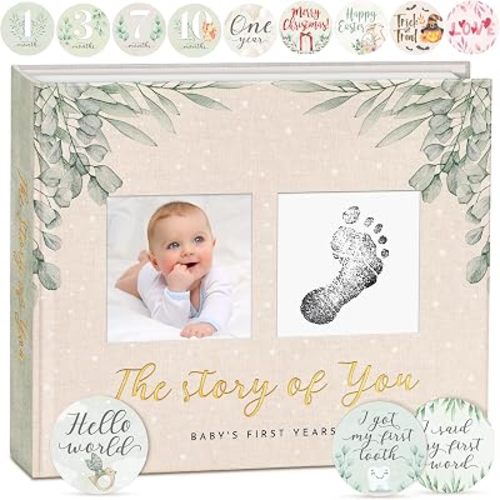 Baby Memory Book & Newborn Keepsake Journal First Year Memory Book for Boy or Girl Gender Neutral Milestone Book with 24 Stickers Perfect First Mothers Day Gift