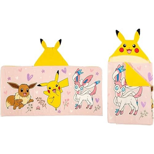 Franco Pokemon Girl Anime Kids Super Soft Bath/Pool/Beach Soft Cotton Terry Hooded Towel Wrap, 24 in x 50 in, (Officially Licensed Product)