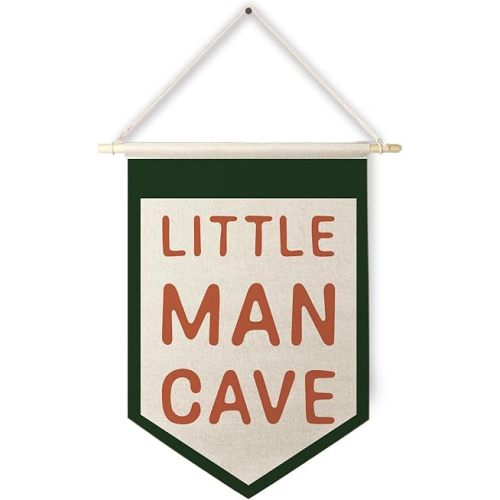Qpenm Little Man Cave Hanging Wall Canvas Banner,Kids Room Hanging Pennant Flag Prints,Nursery Hanging Wall Canvas Banner,Nursery Wall Art Decor,Baby Boy Nursery Decor