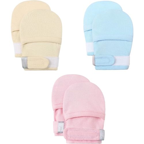HAPIU Baby No Scratch Mittens Stay On, 100% Cotton Breathable, Adjustable Infant Gloves for Boys Girls, Newborn - 12 M