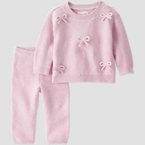 Little Planet By Carter's Baby Girls' 2pc Bow Sweater Set - Pink 6M