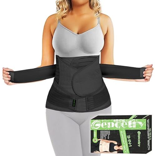 3 in 1 Postpartum Belly Band Wrap Support Recovery Girdles Abdominer Binder Post Surgery Belly&Waist&Pelvis Support Belt & Back Brace(Black, Small/Medium)