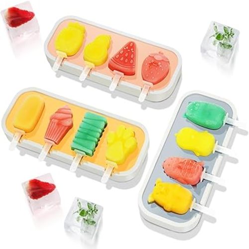 3 Set Small Popsicle Molds for Toddlers Kids, BPA Free & Freezer Safe Silicone Popsicles Molds with Sticks, Mini Cute Ice Pop Mold Popsicle Maker Homemade (Animal & Fruit & Ice Cream)