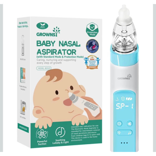 GROWNSY Nasal Aspirator for Baby with Protection Mode, Electric Nose Suction for Baby, Automatic Baby Nose Sucker with 3 Silicone Tips, Adjustable Suction Level, Music and Light Soothing Function