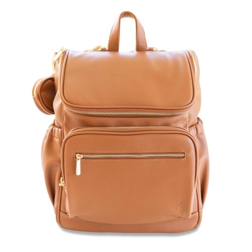 Leather Diaper Bag Backpack, Multi-Function, Anti-Theft, Waterproof, with Changing Pad, Stroller Straps, Pacifier Case, Light Brown Vegan Leather