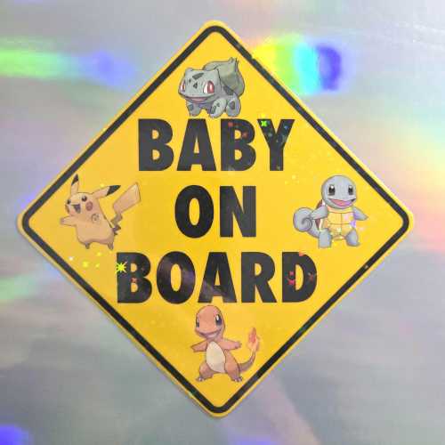 Baby On Board Cute Characters Magnet or Sticker ( 4 Inches by 4 Inches )