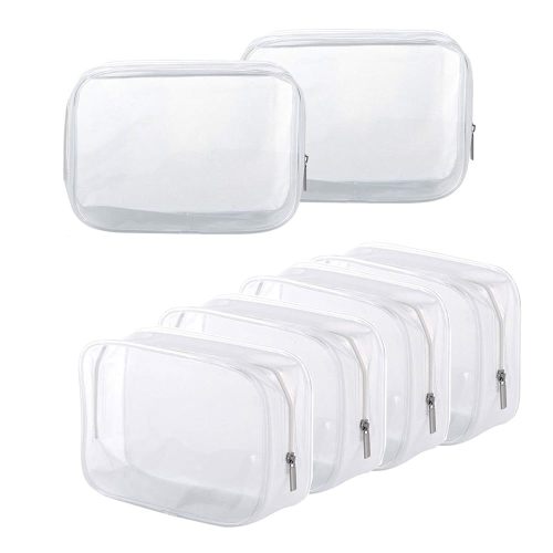 6 Pack Clear Toiletry Carry Pouch with Zipper Portable Plastic Waterproof Cosmetic Bag TSA Approved for Vacation Travel Bathroom and Organizing (White, Small)