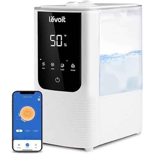 LEVOIT Humidifier for Bedroom Large Room Home, OasisMist Smart Cool and Warm Mist Humidifiers, Auto Customized Humidity, Ultrasonic Top Fill Oil Diffuser for Baby and Plants, Quiet, 4.5L, White