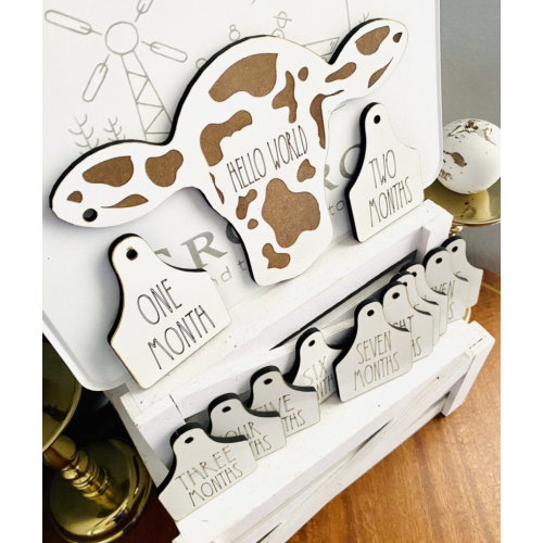 13 Piece Baby Milestone White Cow Head w/Tags, Personalized Gift, Baby Shower Gift, Baby Milestone Cards