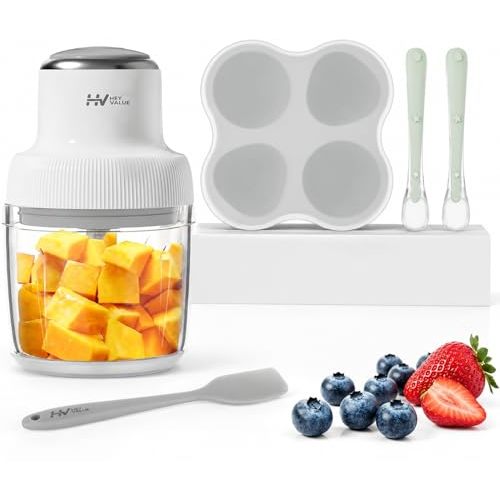 Baby Food Maker, HEYVALUE Larger Baby Food Processor Set for Fruit, Vegatable & Meat, Glass Puree Blender with Baby Food Freezer Tray, Silicone Spoons, Spatula,20 OZ(Gray)
