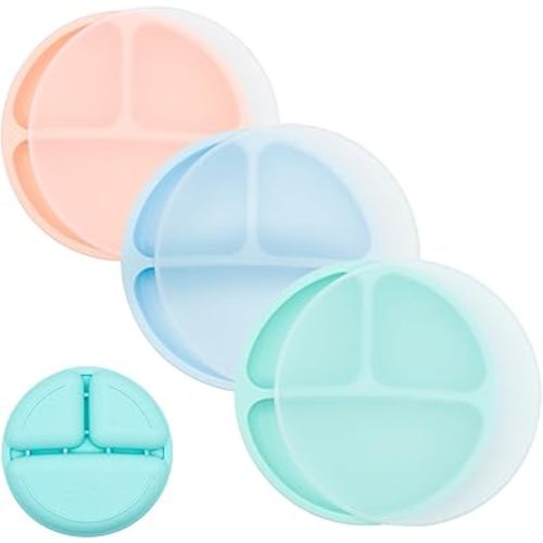 WeeSprout Silicone Divided Plates (With Lids), 100% Food Grade Silicone Divided Plates for Toddlers & Kids, Dishwasher & Microwave Safe
