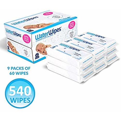WaterWipes Unscented Baby Wipes, Sensitive and Newborn Skin, 9 Packs (540 Wipes) - 540 Count
