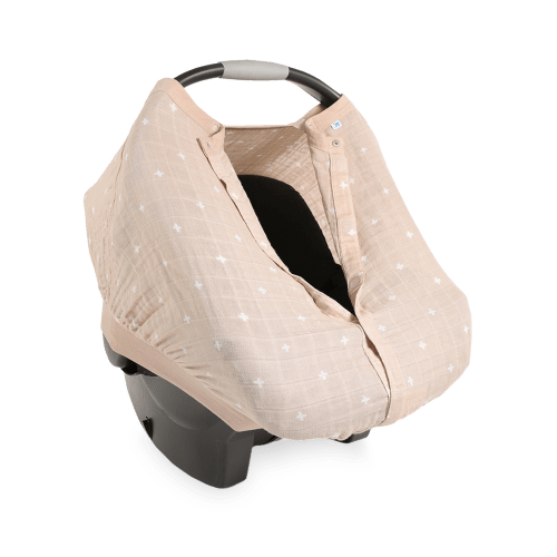 Cotton Muslin Car Seat Canopy - Taupe Cross