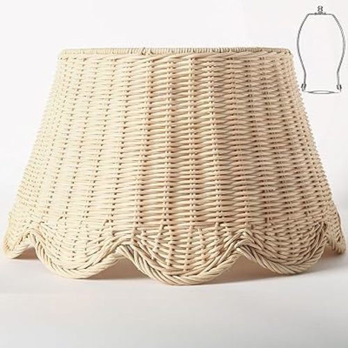 8.3" Top X 13" Bottom X 7.5" High X 7.9" Slant, Small Scalloped Lamp Shade, Tropical Lampshade,Rattan Lamp Shade, Wicker Seagrass Lamp Shades for Table Lamp (Natural)