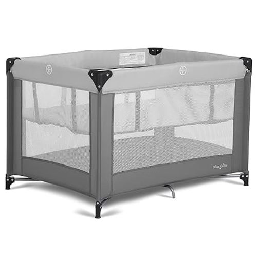 Dream On Me Zazzy Portable Playard with Bassinet - 360° Mesh Visibility, Quick Folding Travel Friendly Design, Carry Bag and Foldable Mattress Pad Included, Compact and Lightweight - Gray