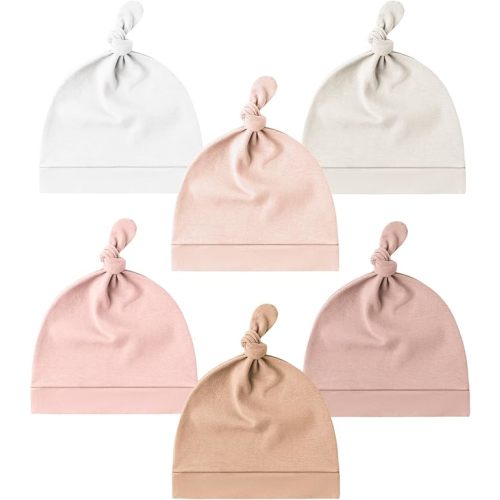 Konssy 6 Pack Baby Newborn Hats Set Knot Beanie Hats Soft for Infant Baby Girls Boys Caps 0-6 Months