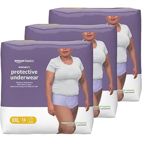 Amazon Basics Incontinence Underwear for Women, Protective, Disposable, Postpartum, Maximum Absorbency, XX-Large, Lavender, 42 Count (3 Packs of 14)