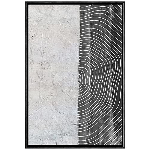 IDEA4WALL Framed Canvas Print Wall Art Black White Pastel Grunge Tree Rings Nature Wilderness Illustrations Modern Art Rustic Abstract Relax/Calm for Living Room, Bedroom, Office - 16"x24" Black