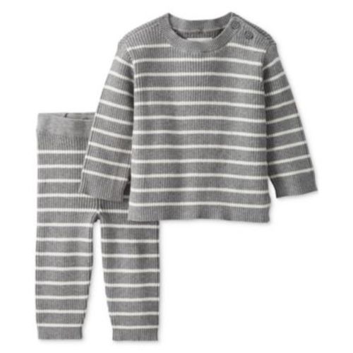 Baby Organic Cotton Rib Sweater Knit Striped Pullover Sweater & Pants, 2 Piece Set