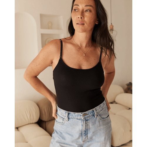 Soft Ribbed Nursing Tank - Black
