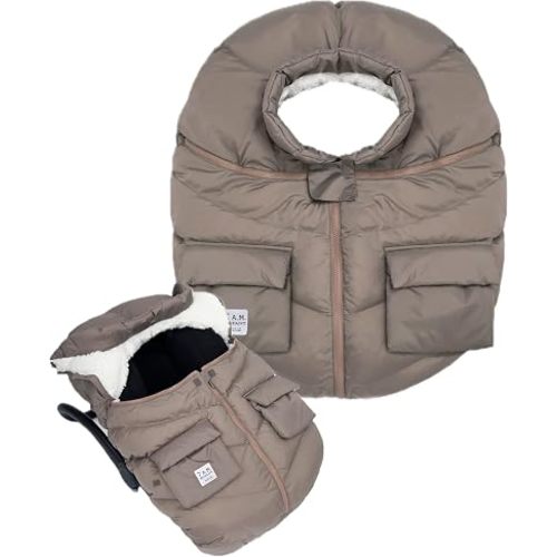 7AM Enfant Car Seat Covers - Cocoon Baby Cover for Boys & Girls, Rain & Snow Repellent, Breathable Windproof, Center Zipper, Universal Fit for Infant Car Seat (0-12M) (Chestnut)